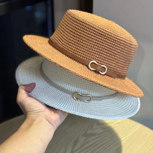 Mũ Xuân Hè Phong Cách Mới Mũ Rơm Nữ Mũ Chống Nắng Thời Trang Retro Pháp Flat Top Mũ Ngoài Trời Bên Biển Chống Nắng Mũ Hợp Thời Trang
