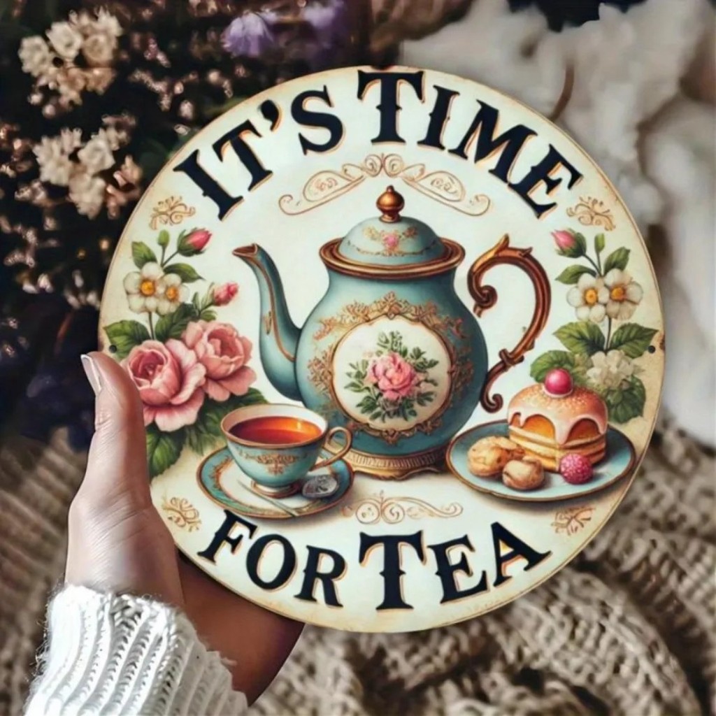 CIFbuy Vintage Trà Chủ Đề Tròn Kim Loại Ký Ấm Trà Hoa Văn Ấm Áp Nhà Bếp Treo Tường Nghệ Thuật Để Bàn Kệ Trang Trí Phòng Khách Cafe