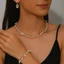 PYCOU 4 Cái / bộ Bộ Vòng Cổ, Thiết Kế Tinh Tế Chất Liệu Hợp Kim Bộ Trang Sức Cổ Điển, Vòng Tay Bohemian Sang Trọng Phong Cách Ngọt Ngào Ngọc Trai Bộ Trang Sức Thời Trang Nữ
