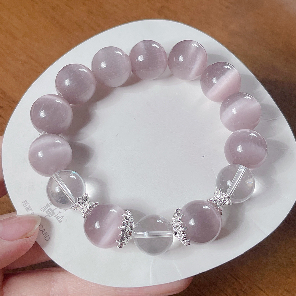 Vòng tay đá mắt mèo tím ngọt ngào đơn giản tươi mát
