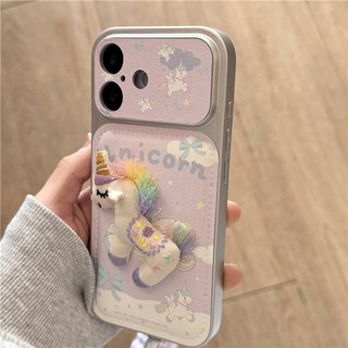 Ốp điện thoại chất liệu TPU + PU họa tiết kỳ lân cho iPhone 17 Pro max 16 Pro Unicorn