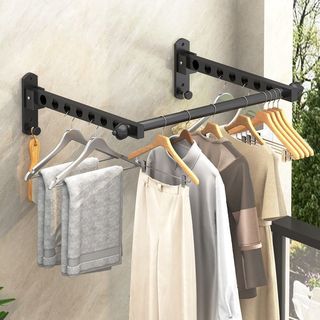 Giá Treo Quần Áo Thép Carbon - Gấp Gọn, Chịu Lực, Dán Keo Mạnh, Phù Hợp Phòng Nhỏ & Phòng Tắm