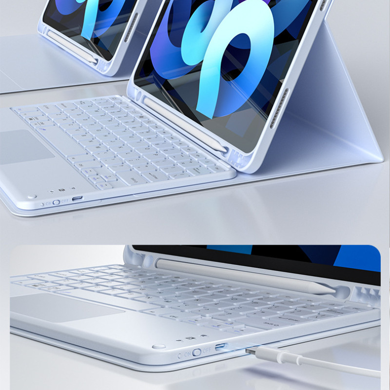 Bao da bàn phím không dây có chuột sạc, cho máy tính bảng 10.2 inch/10.5 inch/thế hệ 10 10.9 inch/Pro 11 inch