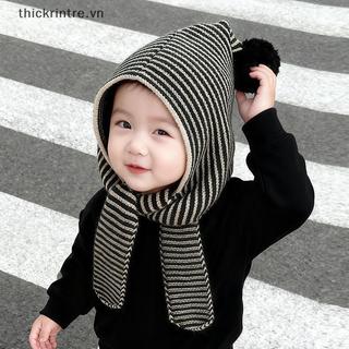 THI Kids Thu Đông Ấm Áp Mũ Dệt Kim Dày Bộ Khăn Len Đa Năng Dệt Kim Bảo Vệ Tai Skullies Cho Bé Trai Và Bé Gái VN