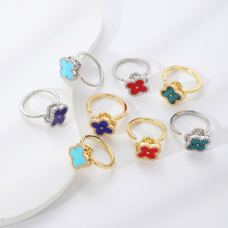 Nhẫn nữ phong cách châu Âu và Mỹ, thiết kế xoay được với họa tiết hoa bốn lá đa màu sắc.
