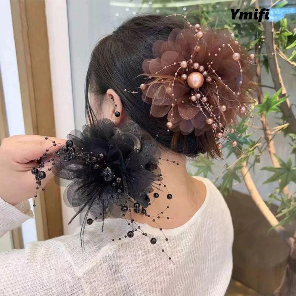 Vuốt Tóc và Kẹp Tua Rua YMIFI, Phụ Kiện Tóc Nhựa Hoa Mẫu Đơn Thời Trang Nữ