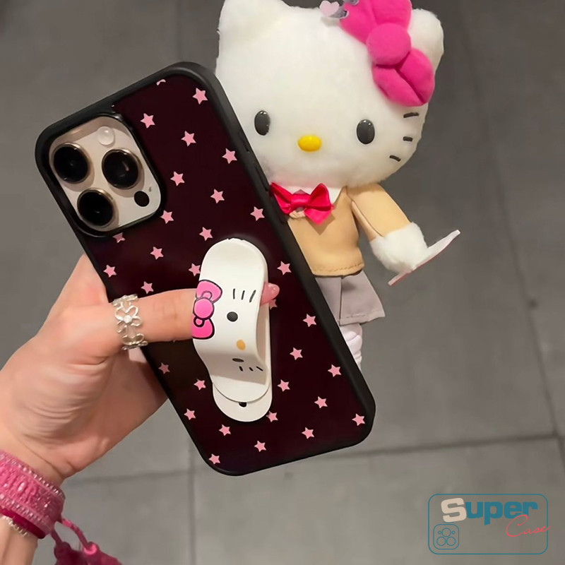 Ốp Lưng Cho IPhone 16 11 17 15 14 13 12 Pro Max 7Plus Air XR X XS Max 15 16 14 Plus Thời Trang Ngọt Ngào Sao Hồng Mèo Con Dây-Aid Giá Đỡ Điện Thoại