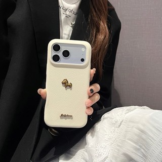 Ốp Điện Thoại Da PU Màu Trơn Ngựa Vàng 3D Hàn Quốc Cho iPhone 17Promax 17Pro 14 15 16 Pro Max 13 Vỏ Điện Thoại Di Động Nữ Chống Sốc