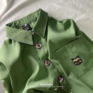 Gấu Nhỏ Thêu Áo Sơ Mi Dài Tay Style Retro Nhật Bản