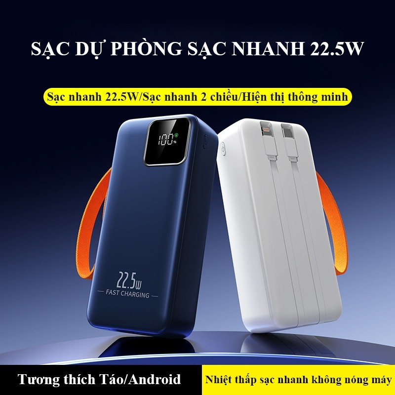 Sạc dự phòng 50000mAh Sạc Nhanh 22.5W Có Đèn Chiếu Sáng Tích Hợp 2 Dây Sạc Tiện Lợi Màn Hình Led