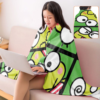 Sanrio Keroppi Khăn choàng Flannel in một mặt, Chăn hoạt hình, Chăn ngủ trưa