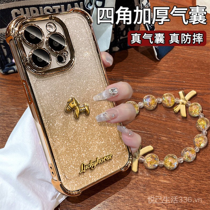 Thích hợp cho 17 Vỏ Điện Thoại Năm Mới iphone15promax Dây Treo Ngựa Ba Chiều 16 Mạ Điện 14 Cảm Giác Cao Cấp
