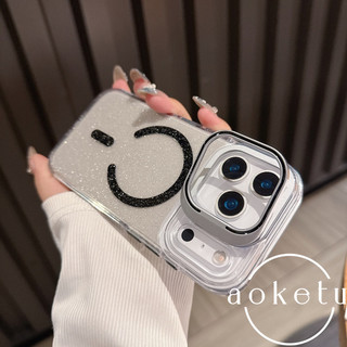 Giá đỡ ống kính kim loại vô hình thích hợp cho iPhone 17 Promax Ốp điện thoại trong suốt lấp lánh 16pm chống rơi 15 quả táo hút từ tính 14pm trong suốt 13 vỏ bọc toàn bộ