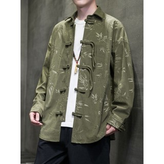 Mới Phong Cách Trung Quốc Đường Phù Hợp Với Nam Phong Cách Trung Hoa Mùa Xuân Dây Áo Sơ Mi Dài Tay Retro Nút Hanfu Plus Kích Thước Áo Khoác Hợp Thời Trang