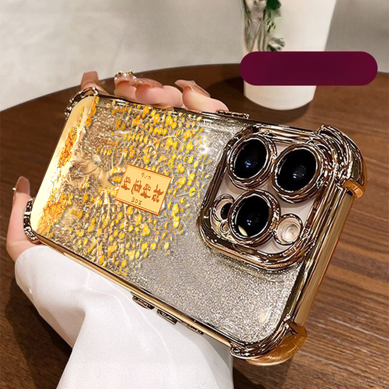 Túi đựng tiền may mắn năm mới Vỏ cây vàng cho IPhone 17 Air 16 13 Pro Max 6 7 8 Plus X XR XS Max 16E Vỏ mạ mềm trong suốt