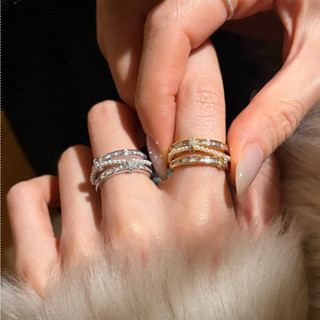 Nhẫn Two-Tone Zircon và Ngọc Trai, Điều Chỉnh Size, Phong Cách Hàn Quốc Sang Trọng