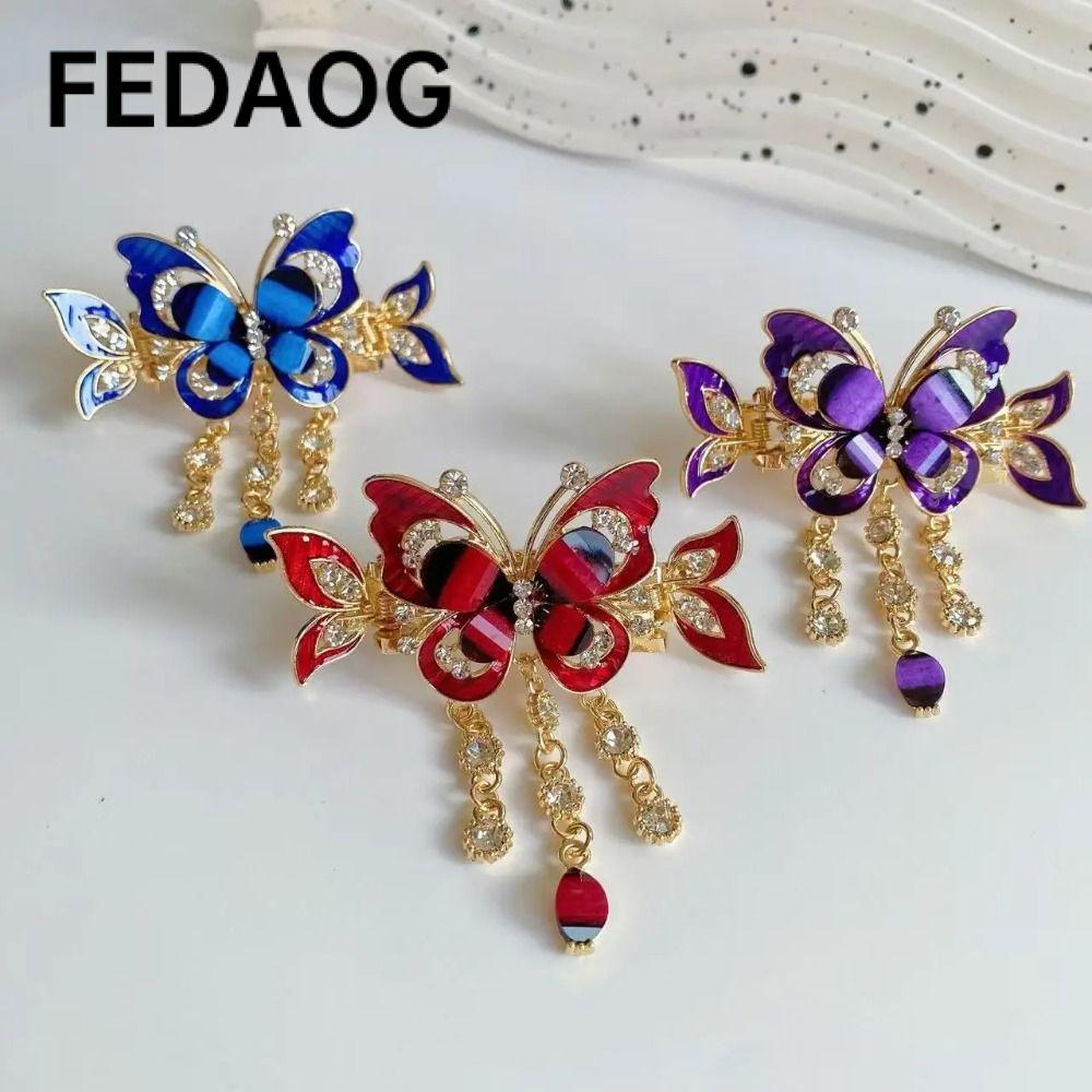 FEDAOG Kẹp Tóc Bướm Kim Cương Giả, Trang Trí Tua Rua Thiết Kế Thanh Lịch Kẹp Tóc Tua Rua Bướm, Thời Trang Phong Cách Dân Tộc Kích Thước Nhỏ Kẹp Tóc Bướm Mũ Nữ