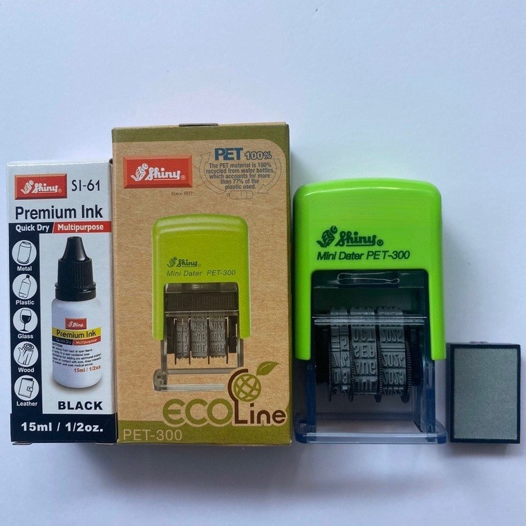 Combo con dấu ngày tháng năm Shiny Pet 300 và hộp mực chuyên dụng đóng lên mọi chất liệu