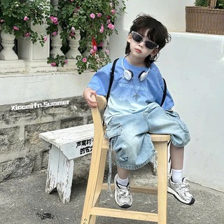 12-27kg Bộ bé trai áo loang ombre xanh mix quần bò túi hộp MH nhí