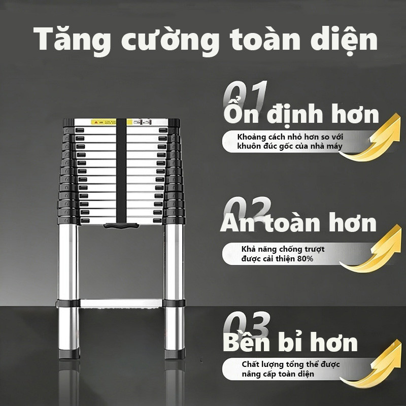 Thang Rút Nhôm Inox cao 1.9m/2.7m/3.9m/4.3m/5.1m/5.9m Chắc chắn và bền bỉ hơn, phiên bản dày hơn