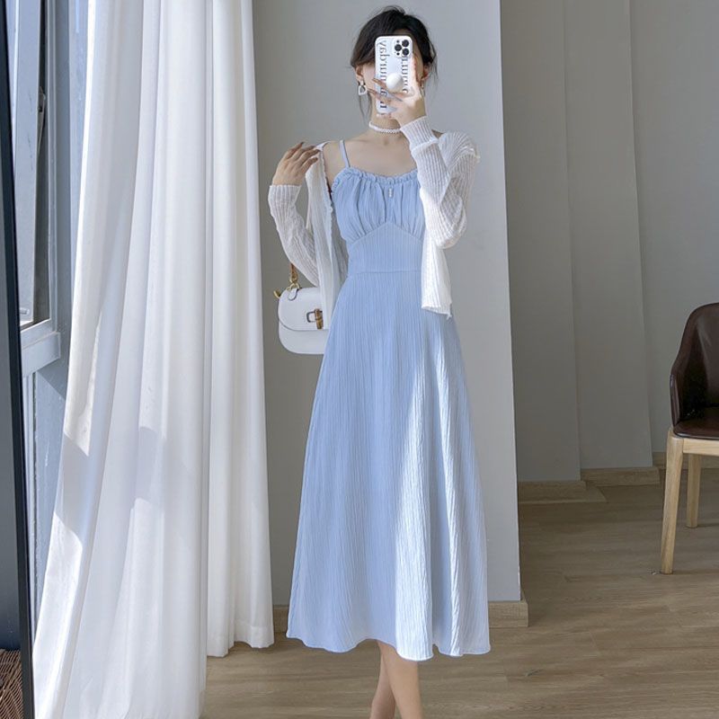 Đầm Maxi 2 Dây Dáng Xòe - Váy Tiểu Thư Cúp Ngực Nhún Bèo, tôn dáng,thời trang mùa xuân/hè