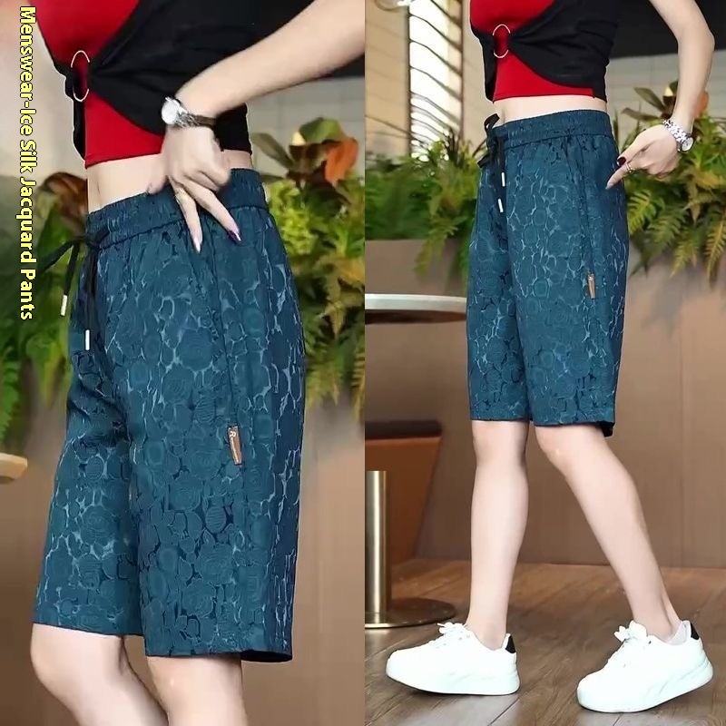 Quần short nam mùa hè từ lụa Jacquard, thiết kế Slim Fit thoáng khí