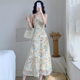 Đầm camisole cổ điển kiểu Pháp dành cho nữ, đầm dài mùa hè thanh lịch tôn dáng và nữ tính