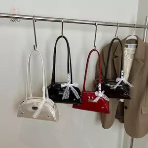 Túi đeo vai thời trang Hàn Quốc HNKMP Túi đeo vai nơ ren ngọt ngào Túi xách nữ Túi xách da PU màu trơn đơn giản dành cho nữ Quà tặng.
