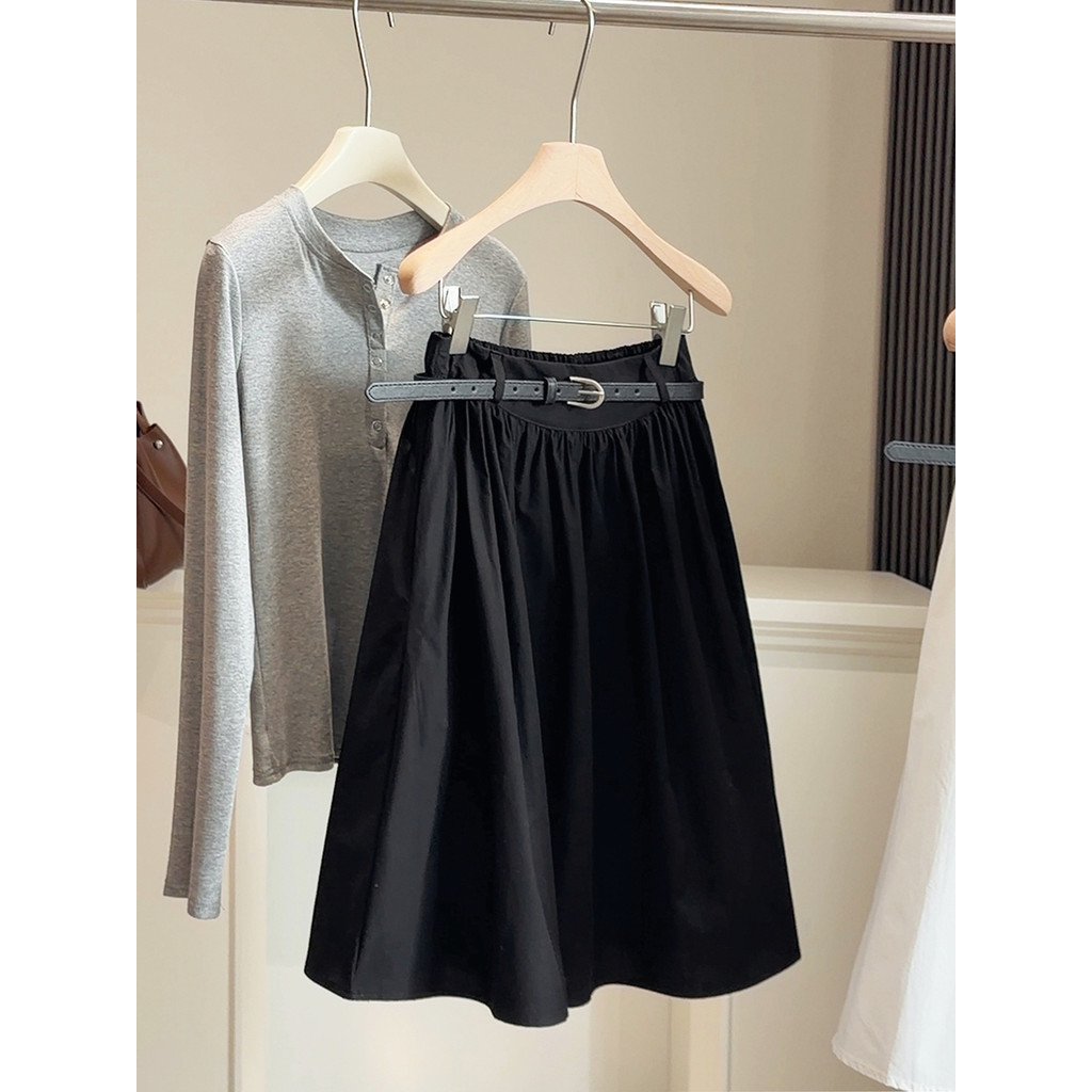 SUXI Váy chữ A preppy màu trơn nhẹ nhàng dành cho nữ mùa hè 260408
