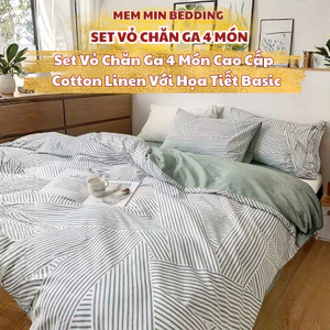 Bộ Chăn Ga Gối Cotton Mềm Mại Thoáng Khí Họa Tiết Đơn Giản Phù Hợp Mọi Lứa Tuổi - MemMinbedding Luxury