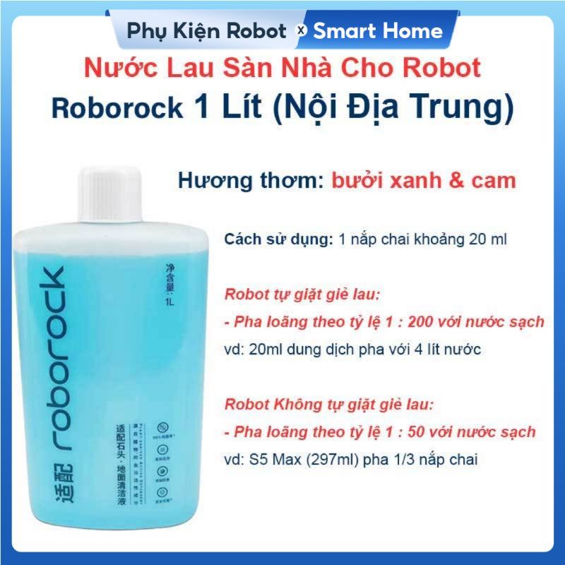 Nước Lau Sàn Cao Cấp Roborock 1 Lít Cho Robot Hút Bụi Lau Nhà, Mùi Hương Hoa Bưởi Xanh & Cam, Hàng Nội Địa Trung.