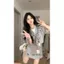 Bộ đồ ba mảnh phong cách Hàn Quốc cho nữ với khăn choàng hai mảnh, ngắn tay, nhiều lớp màu xám
