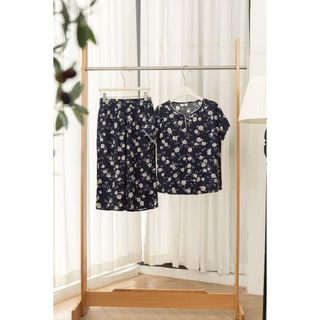 Đồ bộ mặc nhà trung niên nữ SUNFLY lanh mát cho mẹ áo cộc quần ngố SP2262