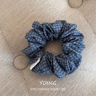 Scrunchy Tóc Ren Nơ Hoa Xanh Hải Quân, Chất Lượng Cao Cho Xuân Hè