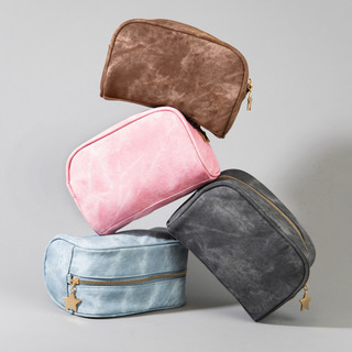 Túi mỹ phẩm họa tiết Denim đôi phong cách mới, túi du lịch di động dung tích lớn, túi vệ sinh C05