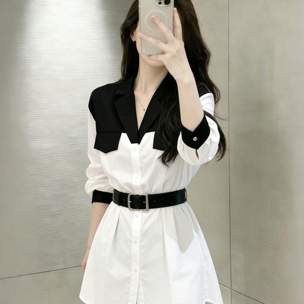 Áo sơ mi trắng đen nữ, chất liệu cao cấp, thiết kế phong cách Tây Âu hiện đại
