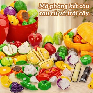 Bộ đồ chơi cắt rau củ quả – Hộp bí ngô đựng, nhiều món vui nhộn – Nhựa an toàn, màu sắc bắt mắt – Rèn kỹ năng tay mắt