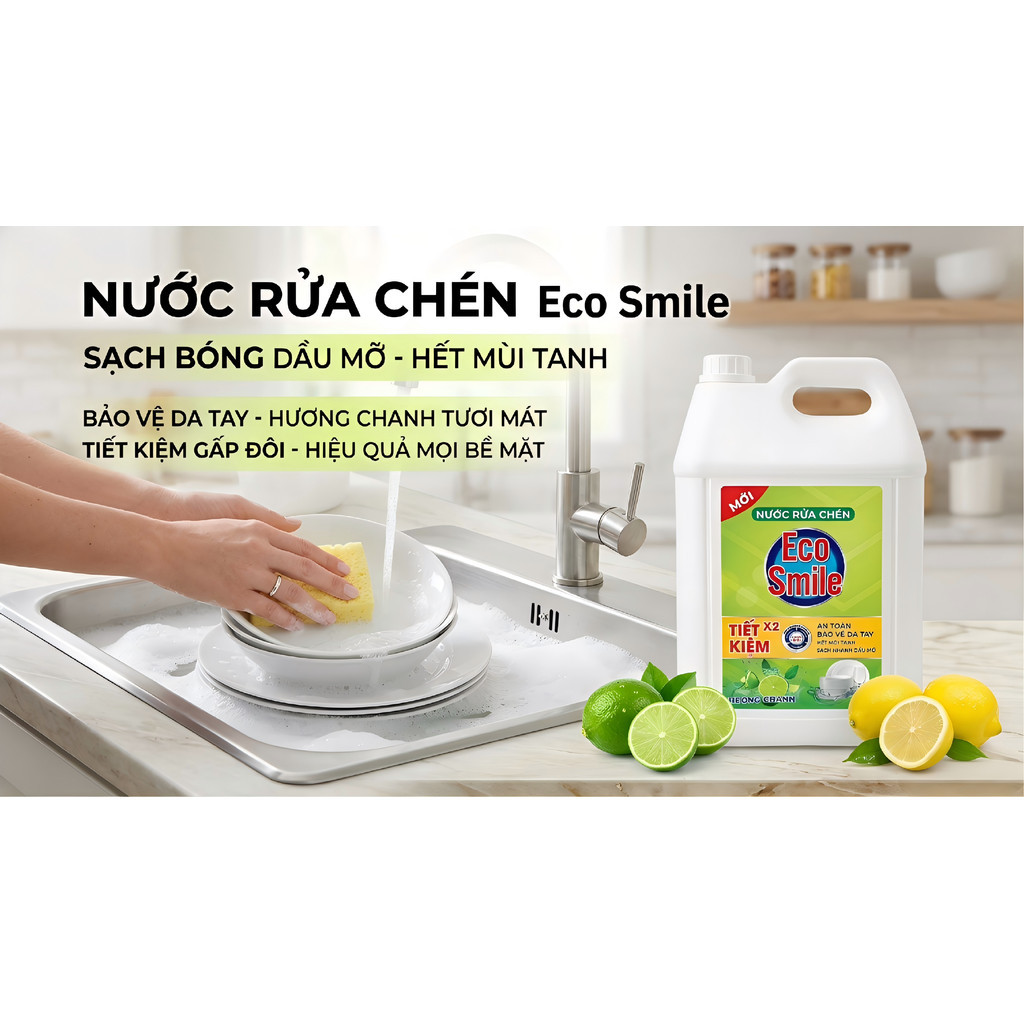 Nước rửa chén diệt khuẩn,Nước rửa chén khử mùi tanh,Nước rửa chén đậm đặc，Nước rửa chén không hại da tay ECO Smile