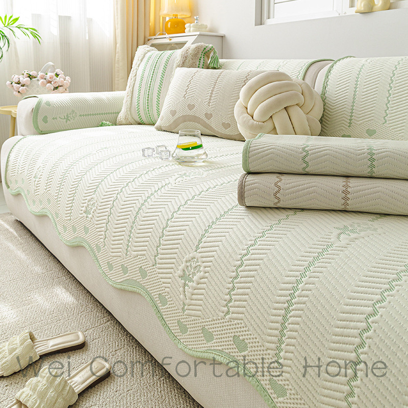 Nhỏ Tươi Mát Cảm Giác Ice Silk Sofa Đệm Cố Định Chống Trơn Trượt 2026 Phong Cách Mới Mùa Hè Mát Thảm Mùa Hè Nội Tuyến Đệm Bao Vải