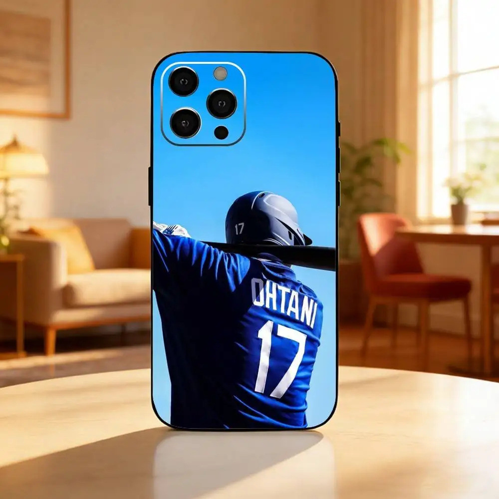 Ốp điện thoại hình cầu thủ bóng chày Nhật Bản TP-1 S-Shohei Ohtani cho iPhone17,16,15,13,12 Plus, Max Soft Silicone Black Cover