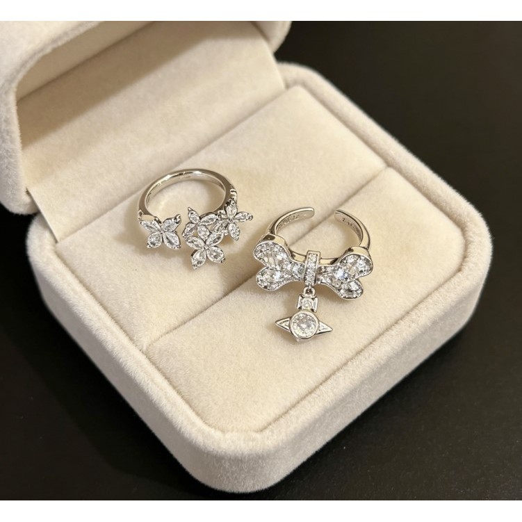 Nhẫn nữ thời trang khảm zircon xương bướm và Sao Thổ, thiết kế đa năng và có thể điều chỉnh