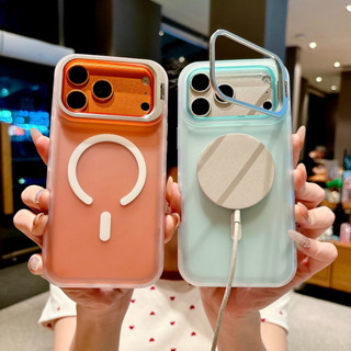 Ốp điện thoại từ tính mờ có giá đỡ ống kính cho iPhone 17 16 15 14 13 12 Pro Max 16 15 14 Plus Bảo vệ nút chống rơi bán trong suốt Vỏ đơn giản thời trang