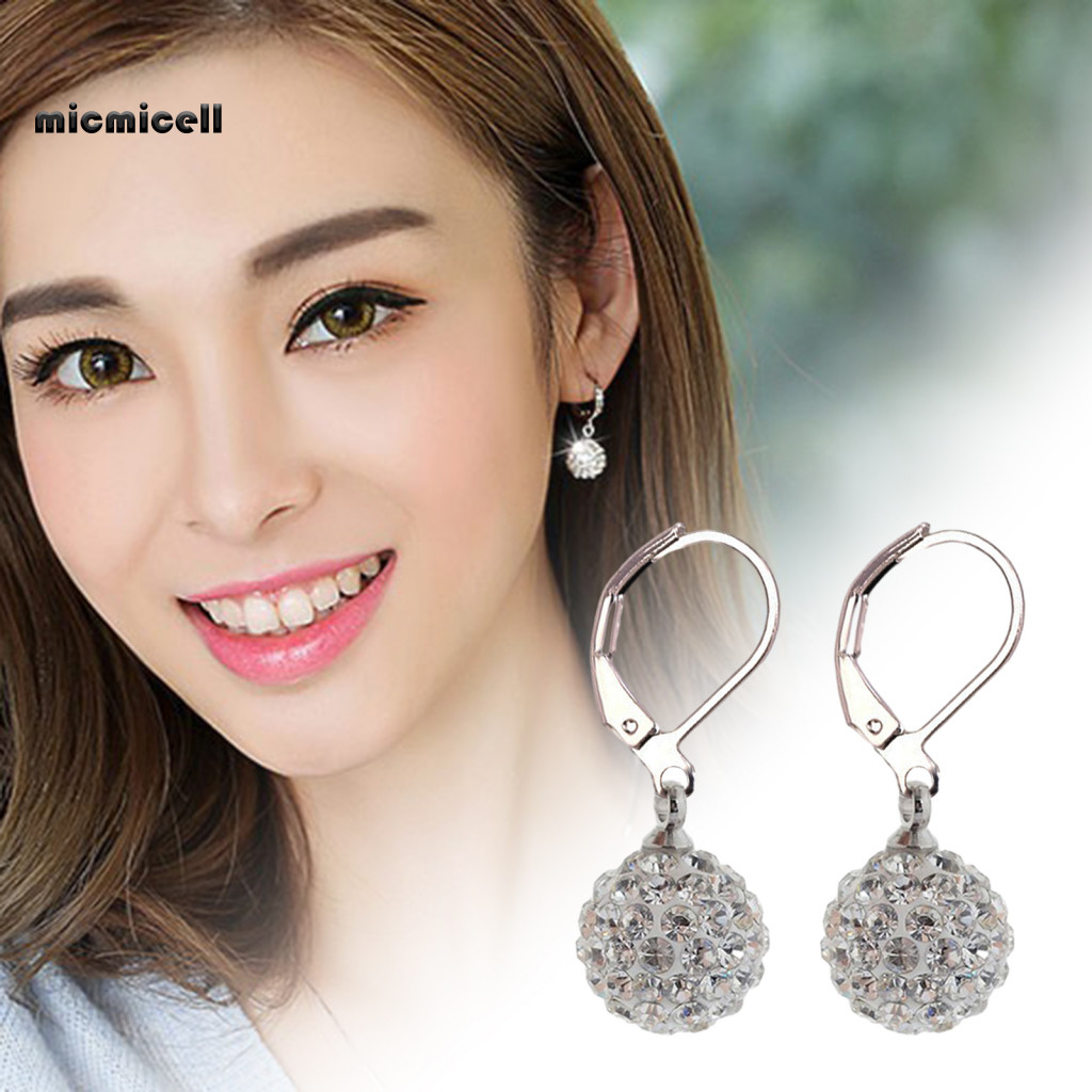 MIC - Bông tai bóng tròn huggie với đá nhân tạo phủ kim loại, phù hợp cho bữa tiệc