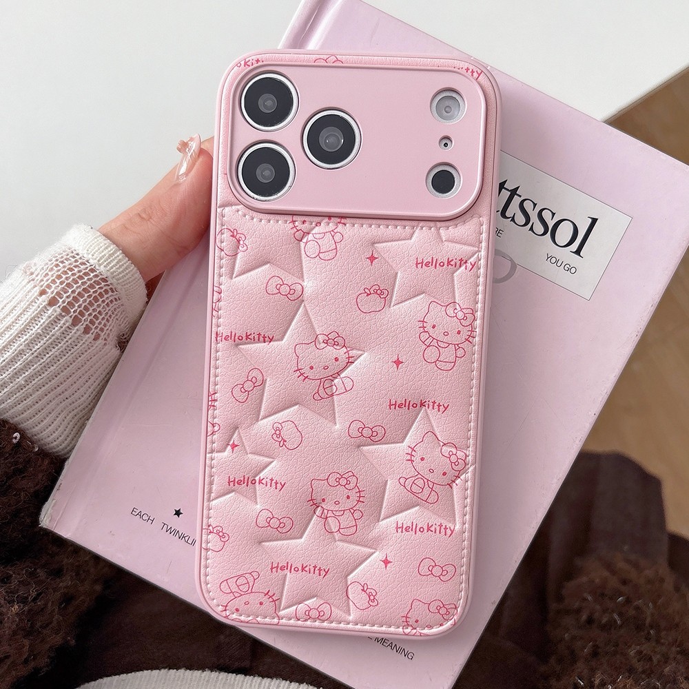 Ốp điện thoại da dập nổi Cat Star cho iPhone 17 Pro Max 16 15 14 Vỏ bảo vệ chống sốc