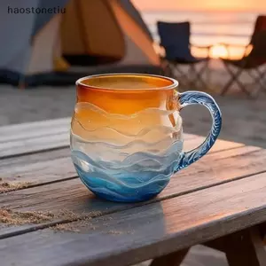 NS Biển Thủy Tinh Hoàng Hôn Cốc Handblown Đại Dương Họa Tiết Sóng Cốc Cốc Kết Cấu Độc Đáo Chủ Đề Bãi Biển Cốc Trà Biển Lấy Cảm Hứng Từ Drinkware Dành Cho Những Người Yêu Đại Dương NS
