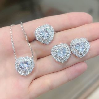 ❤ Hình Trái Tim Sáng Tạo Bộ Trang Sức Full Kim Cương Bông Tai Nữ Lãng Mạn Nhẫn Tình Yêu Sáng Tạo Đơn Giản Citrine Mặt Dây Chuyền Vòng Cổ Kim Cương Hồng Quà Tặng Người Yêu
