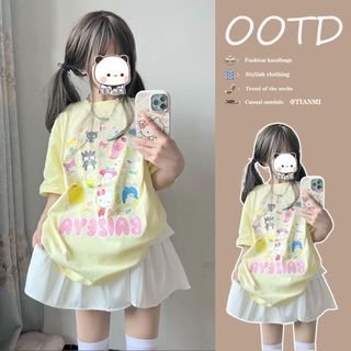 Set áo thun + chân váy xếp ly phong cách dopamine – Dáng rộng ngọt ngào, dễ phối cho bé gái