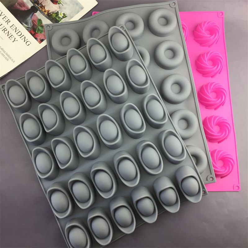 30 Khoang Vàng thỏi 20 Lỗ Xoắn Ốc Gió Bánh Donut Khuôn Silicon Fondant Bánh Sô Cô La Hương Liệu Handmade Xà Phòng Khuôn