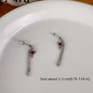 CLKLACEMASK Khuyên Tai Xuyên, Bông Tai Vòng Cánh Zircon Màu Đỏ Màu Bạc, Dây Xích Đôi Bằng Thép Không Gỉ Phong Cách Gothic Xương Tai Nữ Trang Sức