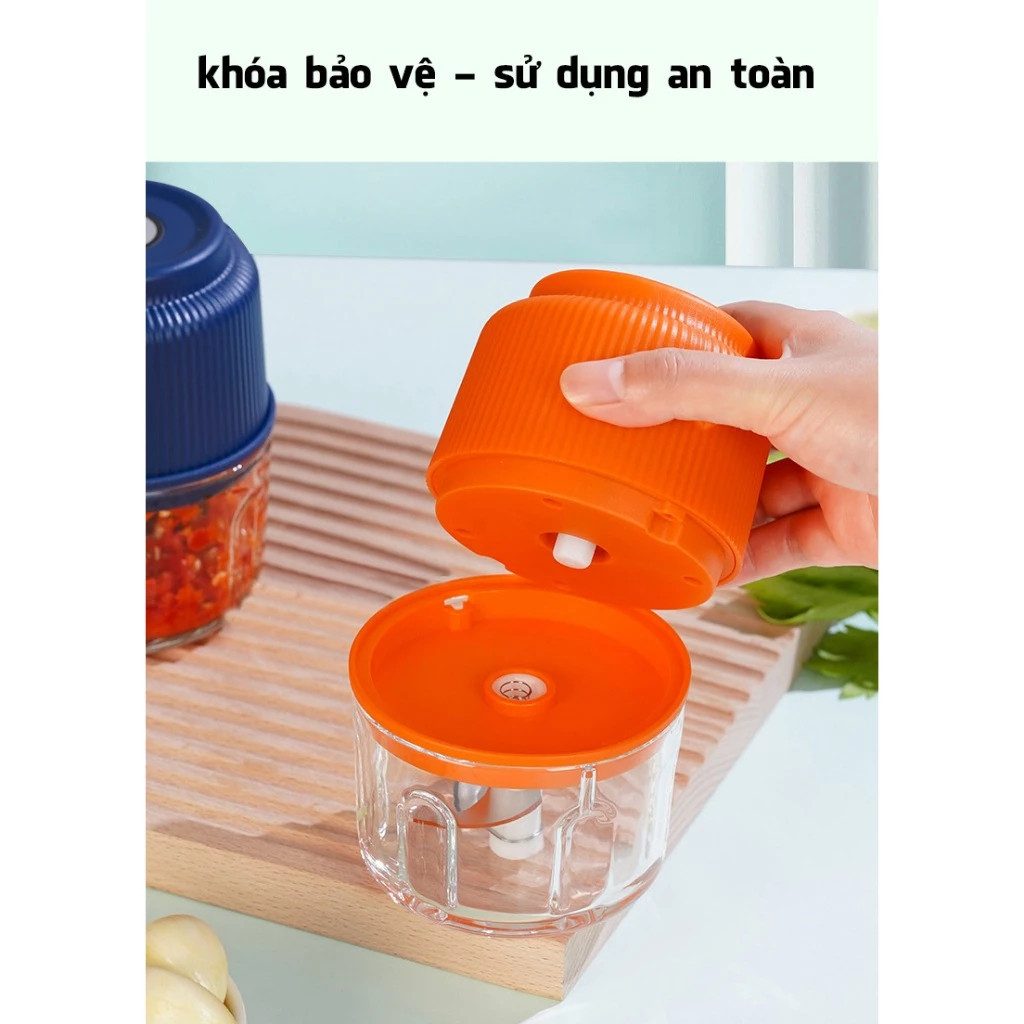 Máy xay thịt bằng thép không gỉ 3 băng tần 304 Máy xay thịt sườn tỏi Máy xay Mini đa chức năng Công suất lớn Loại C Sạc